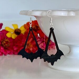New! Laser Cut Wooden Black Bat-Shaped Earrings